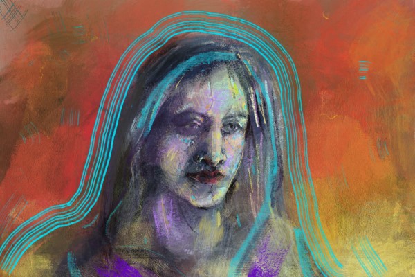 digital painting of a hooded woman, reminiscent of Mary
